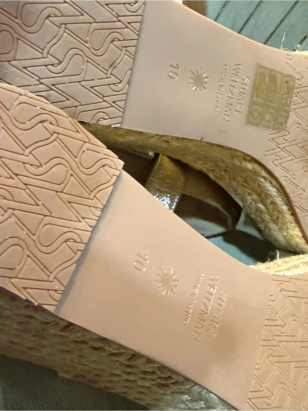 New Stuart Weitzman Metallic Gold Wedge Sandals with Espadrille Platform 10 - Picture 10 of 13
